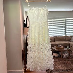 NWT Anthropologie Helsi Audrey Square Neck Floral Appliqué Sheer Midi Dress